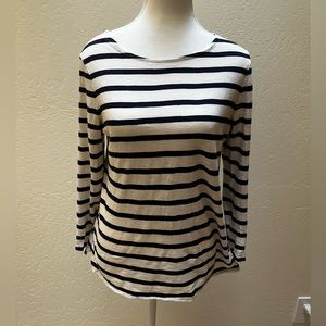 Navy Blue and White Boat Neck 3/4 Sleeve